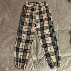 Plaid tan and black pants